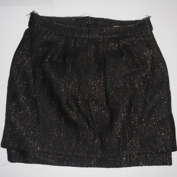 Maje France pleated black & gold tiered raw-edge Wool Blend Pockets Mini Skirt - Picture 1 of 7